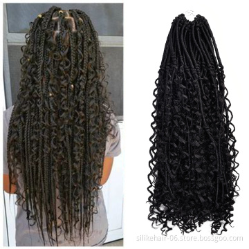 Low Price Black Brown 20 Inch Hippie Locs Boho Faux Locs With Curly Hair Goddess Locs Crochet Synthetic Braids Hair Extensions